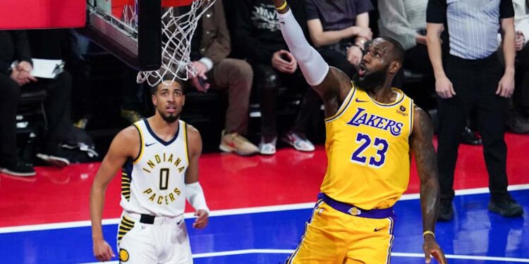 LeBron James of the Lakers recalls Pacers guard Tyrese Haliburton calling him ‘grandpa’ with Team USA.