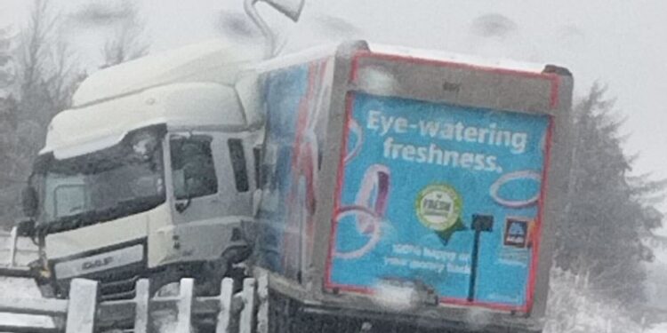 West Lothian woman is’shaken’ after lorry ‘lost control and crashed’ in snowstorm.
