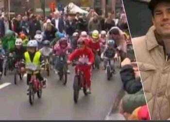 Hoe schattig is dit? Georges van Aert & co geven beste van zichzelf in kinderkoers bij…