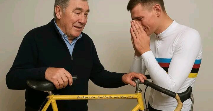 Eddy Merckx schonk Mathieu van der Poel een vintage fiets waarmee hij in 1974 de Tour de France won, met de ontroerende boodschap: “Je hebt een vuur. Laat het lawaai het niet doven.” Een bescheiden maar krachtig gebaar dat een hele nieuwe generatie wielrenners zou kunnen inspireren. Mathieu van der Poel reageerde op dit geschenk met een kleine daad die Eddy Merckx diep ontroerde en hem tot tranen toe roerde…!!!!