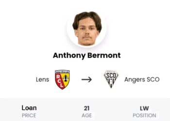 🚨OFFICIEL : Angers SCO finalise le mercato estival pour s’attacher les services de l’ailier prometteur Anthony Bermont, en provenance du RC Lens, sous forme de prêt pour une saison, incluant une clause importante⚪⚽⚫